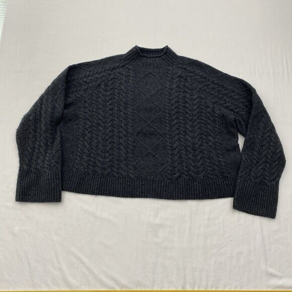 J Crew Wool Alpaca Blend Cable Knit Sweater Womens Large Gray Cropped Boxy Soft - Picture 1 of 8